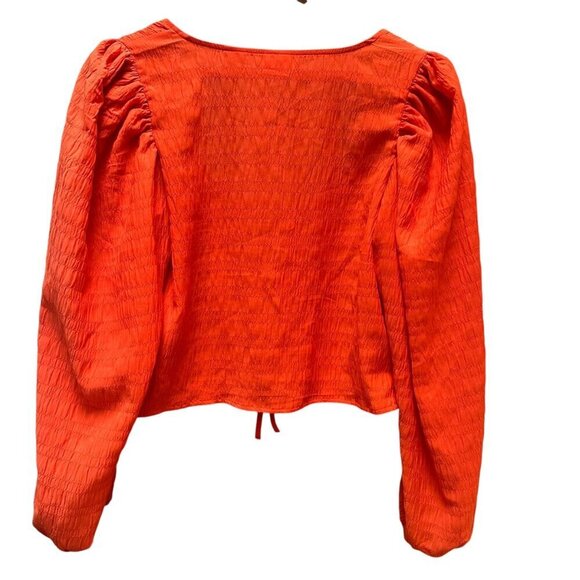 Levi's Blouse‎ Cropped Tie Front Long Balloon Sleeve Orange Smocked Womens Small - Picture 4 of 7